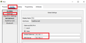 configuring the default gatway and the dns server